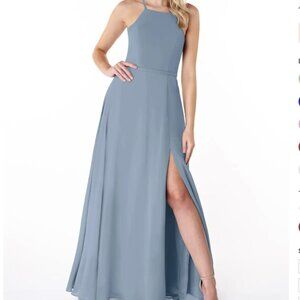 Dusty Blue Halter Neck Bridesmaid Maxi Dress Azazie Size Small, XS, 2-4, A2